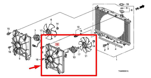 08-12 Honda Accord LX 2.4L RH Condenser Cooling Fan Motor Assy 38615-R40-A02 OEM - Alshned Auto Parts