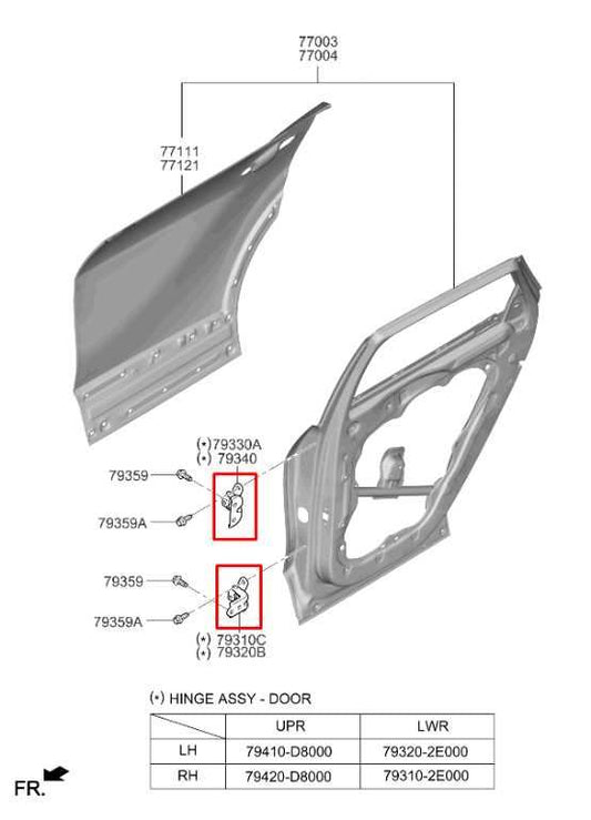 23-25 Kia Sportage Hybrid EX Rear LH Door Hinge Upper and Lower Pair 79410-D8000 - Alshned Auto Parts