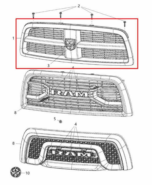 14-18 Ram 2500 Tradesman Crew Cab 6.4L 2WD Front Radiator Upper Grille w/ Emblem - Alshned Auto Parts