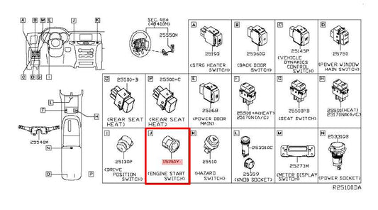 15-24 Nissan Murano Platinum Engine Start Stop Ignition Switch Button w/ Fob Key - Alshned Auto Parts