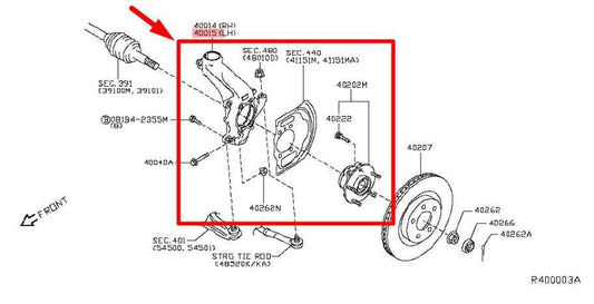 2013-20 Nissan Rogue SV AWD Front Left Side Spindle Knuckle Hub 40015-4BA0A OEM - Alshned Auto Parts