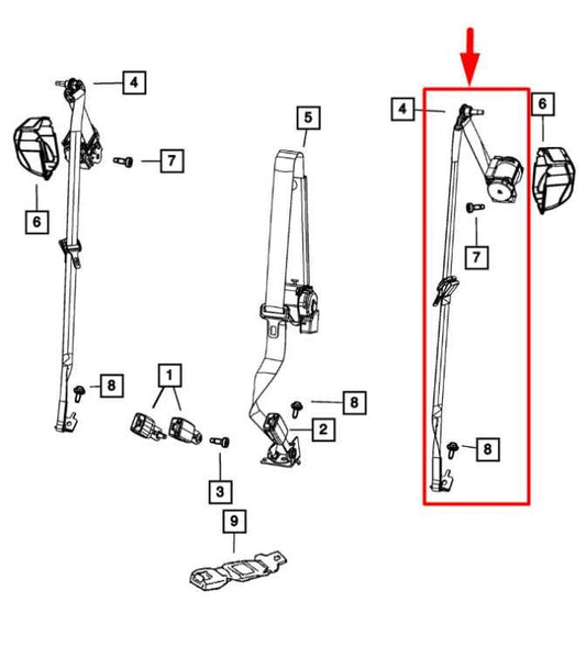 2014-18 Jeep Grand Cherokee Rear Left 2nd Row Seat Belt Retractor 5ME41DX9AA OEM - Alshned Auto Parts