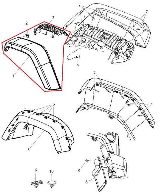 2007-2018 Jeep Wrangler Front Right Fender Wheel Opening Molding 5KF08RXFAG OEM - Alshned Auto Parts