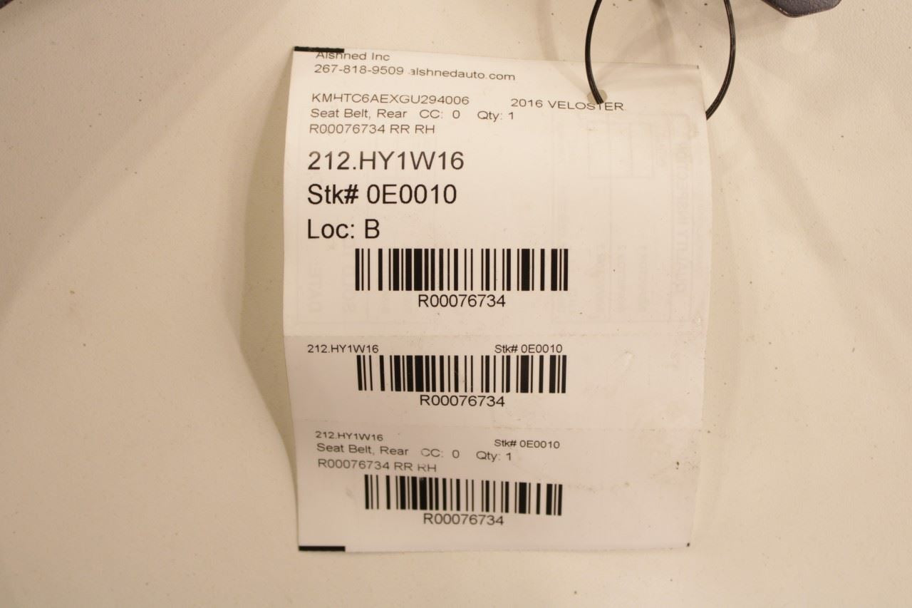 2011-17 Hyundai Veloster Turbo 1.6L Rear Right Side 2nd Row Seat Belt Retractor - Alshned Auto Parts