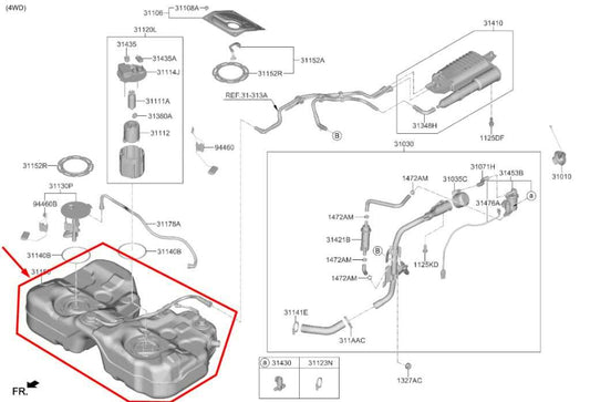 2021-2024 Kia K5 GT-Line 1.6L AWD Fuel Gas Tank 15.8 US Gallons 31150-L3600 OEM - Alshned Auto Parts