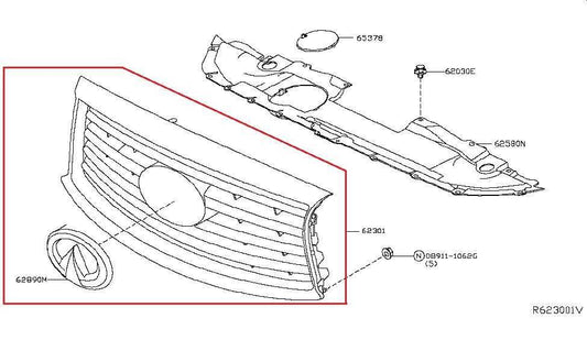 2016-2020 Infiniti QX60 Front Upper Grille Assembly w/ Emblem 62310-9NC0A OEM - Alshned Auto Parts
