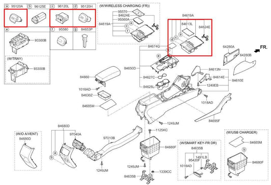 19-20 Kia Optima LX 2.4L Center Console Storage Tray Trim Panel w/ Power Outlets - Alshned Auto Parts