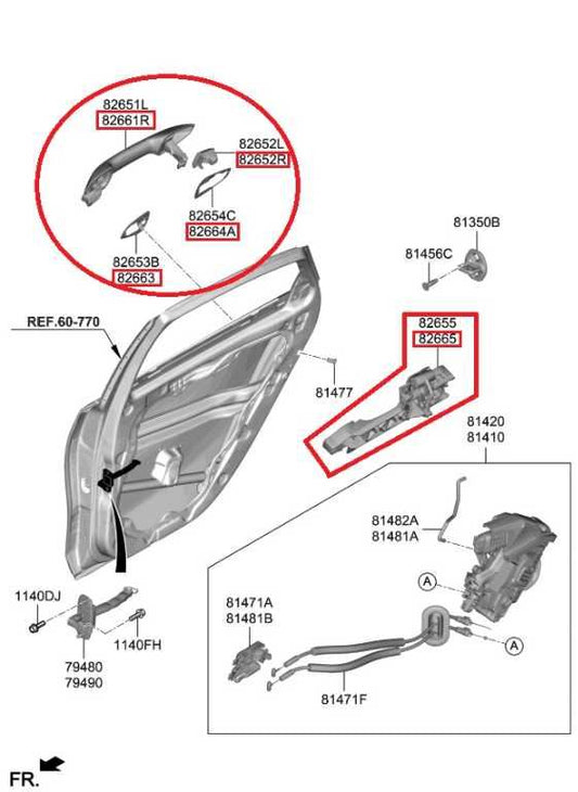 2019-2024 Kia Forte LXS Rear Right Side Exterior Door Handle 82661-M6110 OEM - Alshned Auto Parts