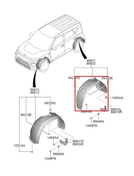 2020-2022 KIA Soul LX Rear Left Side Wheelhouse Liner Splash Shield 86821-K0000 - Alshned Auto Parts