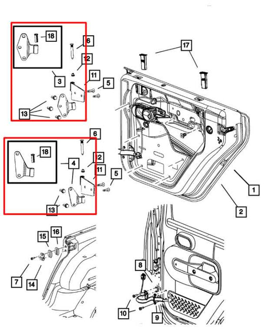 07-18 Jeep Wrangler Sahara Front Left Door Hinge Upper and Lower Set 55395385AH - Alshned Auto Parts