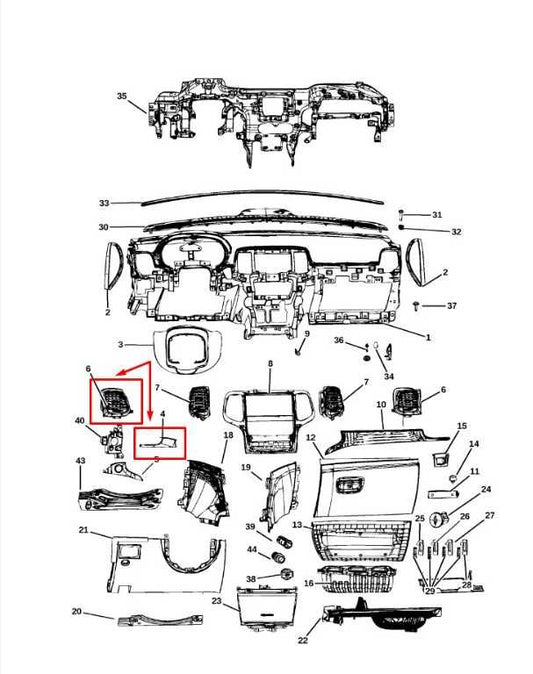 2014-17 Jeep Grand Cherokee FR LH Dash Air Vent Grille w/ Trim 6XJ99LS5AA *ReaD* - Alshned Auto Parts