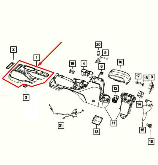 2011-2017 Jeep Wrangler Sahara Center Floor Console Base 1PU23DX9AA OEM - Alshned Auto Parts