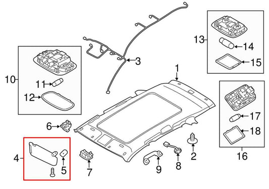 2013-15 Kia Sorento EX Front RH and LH Side Sun Visor w/ Mirror 852201U355H9 OEM - Alshned Auto Parts