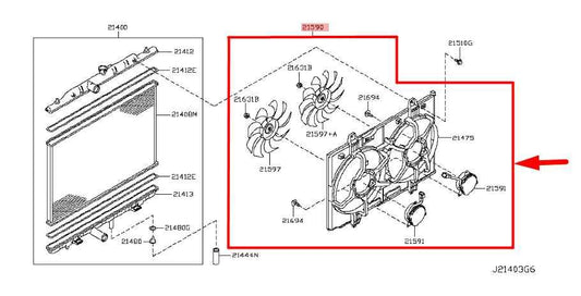 2010-15 Nissan Rogue S 2.5L Dual Radiator Cooling Fan Motor Assy 21481-JG70A OEM - Alshned Auto Parts