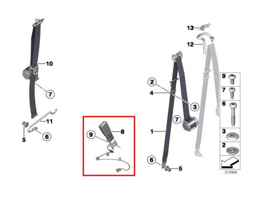 2012-15 Mini Cooper Front Left Driver Side Seat Belt Buckle 72-11-2-759-233 OEM - Alshned Auto Parts