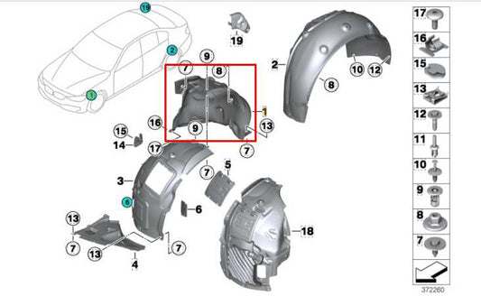 2015-16 BMW 435i Gran Coupe xDrive FR LH Fender Liner Splash Shield 51717407331 - Alshned Auto Parts
