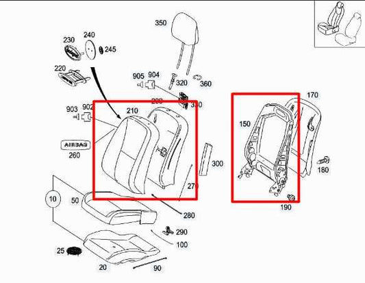 2007-11 Mercedes-Benz S550 Front Right Seat Back Upper Cushion 221-820-30-98 OEM - Alshned Auto Parts