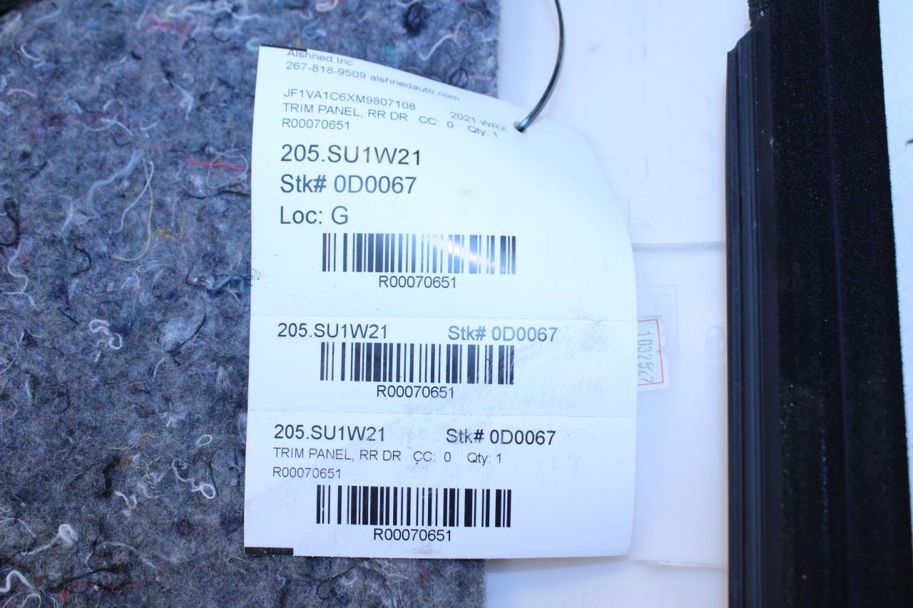 2018-2021 Subaru WRX Premium Rear Right Passenger Door Trim Panel 94226VA500VH - Alshned Auto Parts