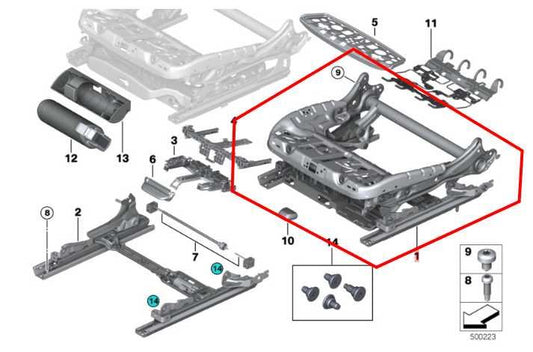 2014-18 BMW X5 xDrive35i Front Left Seat Lower Track Frame w/ Cushion and Motors - Alshned Auto Parts