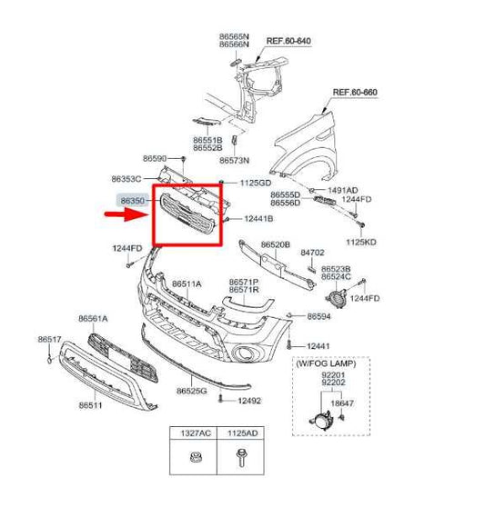 2012-2013 Kia Soul+ 2.0L Front Center Radiator Upper Grille 86350-2K500 OEM - Alshned Auto Parts