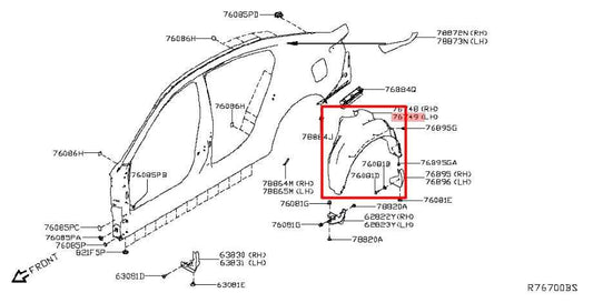 19-24 Nissan Altima SL Rear Left Side Wheelhouse Liner Splash Shield 76749-6CA0A - Alshned Auto Parts