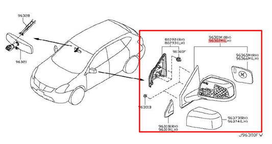 08-15 Nissan Rogue Select 2.5L Driver Left Side Rear View Mirror 96302-JM000 OEM - Alshned Auto Parts