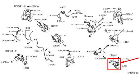 2014-20 Infiniti QX60 3.5L FWD Rear Engine Torque Rod Mount Bracket 11360-4RA0A - Alshned Auto Parts