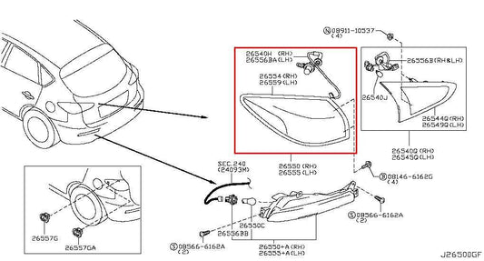 2014-2017 Infiniti QX50 Rear Left Driver Side Outer Tail Light Lamp 26555-1BA0D - Alshned Auto Parts