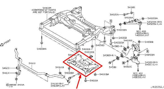14-24 Infiniti Q50 Premium 3L RWD Front Suspension Crossmember Stay 54465-1EA1B - Alshned Auto Parts
