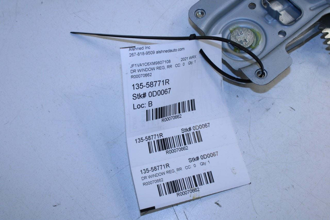 2015-21 Subaru WRX Premium Rear Right Door Window Regulator w/ Motor 62222FJ000 - Alshned Auto Parts