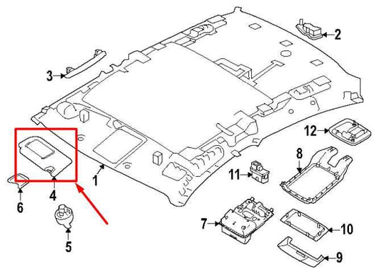 19-2024 Nissan Altima Left Side Sun Visor w/ Illuminated Mirror 96401-6CA3C OEM - Alshned Auto Parts
