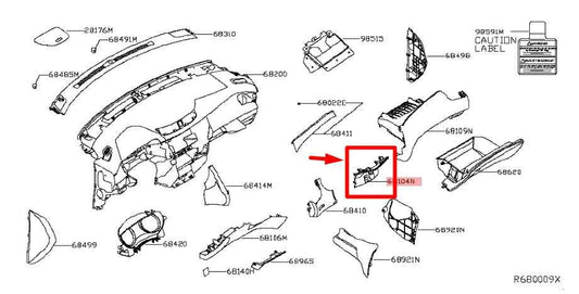 2014-18 Nissan Rogue SV Dash Center Lower Panel Trim w/ Power Outlet 68104-4BA0A - Alshned Auto Parts