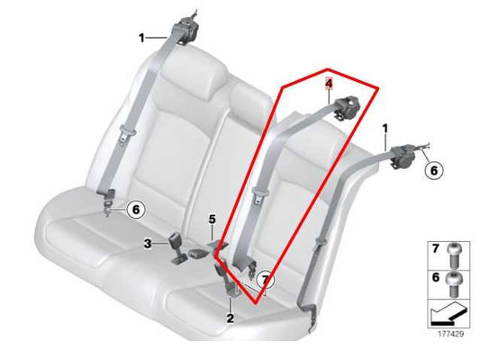 2010-15 BMW 750i xDrive 4.4L Rear Center 2nd Row Seat Belt Retractor 72117269504 - Alshned Auto Parts