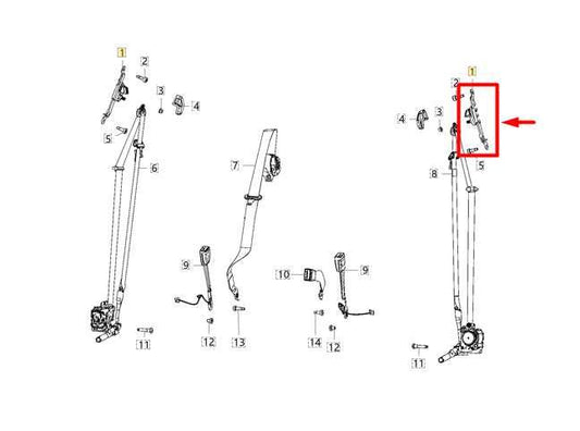 2019-24 Ram 1500 Front Left Side Seat Belt Upper Adjuster Bracket 5LA64HL1AB OEM - Alshned Auto Parts