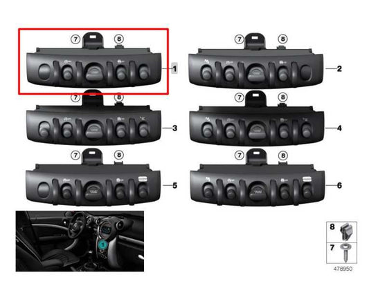 2014-24 Mini Hardtop Cooper 1.5L Console Ignition Start-Stop Button Multi Switch - Alshned Auto Parts