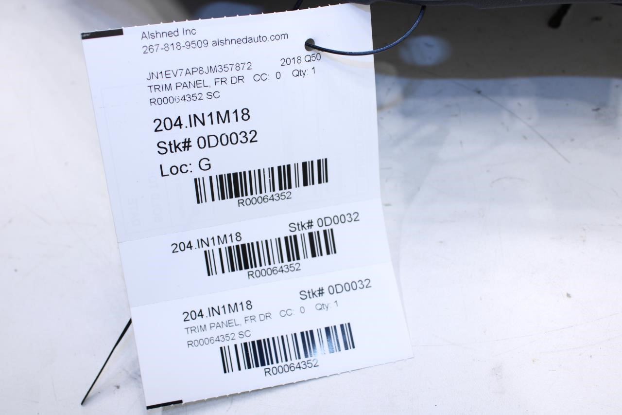 2014-21 Infiniti Q50 Luxe RWD Front Left Driver Door Trim Panel 80901-4HH0A OEM - Alshned Auto Parts