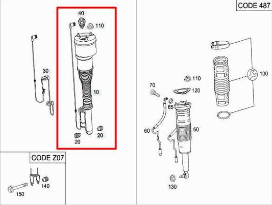 07-13 Mercedes-Benz S550 AWD Front LH Shock Strut Absorber 221-320-17-38-80 OEM - Alshned Auto Parts