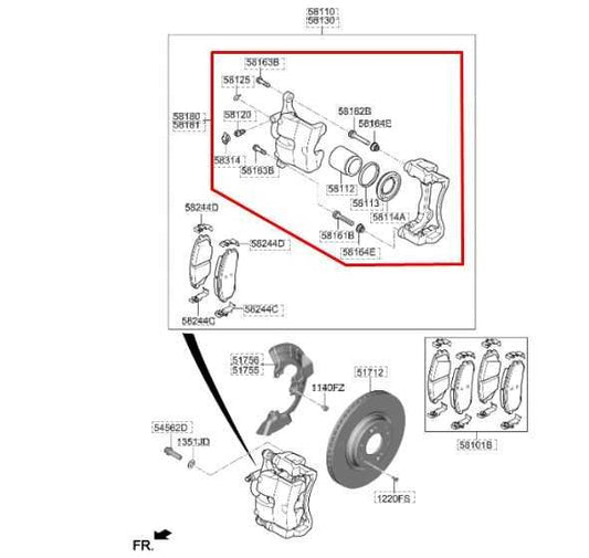 2020-2023 Hyundai Sonata SE Front Right Side Brake Disc Caliper 58190-L0A00 OEM - Alshned Auto Parts