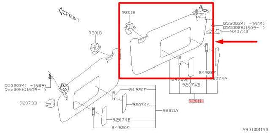 15-19 Subaru Legacy FR RH Sun Visor w/ Illuminated Mirror 92011AL14BME ReaD - Alshned Auto Parts