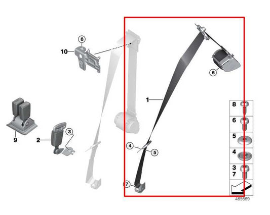 14-24 Mini Hardtop Cooper 1.5L Rear Driver Left Side 2nd Row Seat Belt Retractor - Alshned Auto Parts
