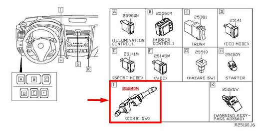 14-19 Nissan Sentra SV Steering Column Turn Signal Wiper Switch 25560-3SH0D OEM - Alshned Auto Parts
