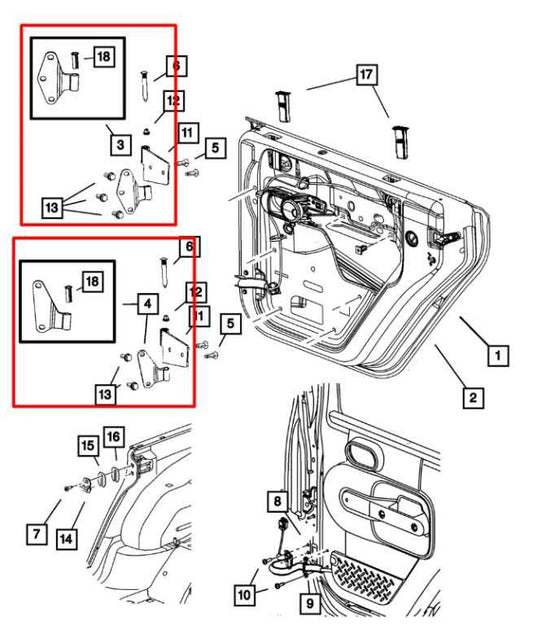 07-18 Jeep Wrangler Sahara Front Right Door Hinge Upper and Lower Set 55395384AH - Alshned Auto Parts