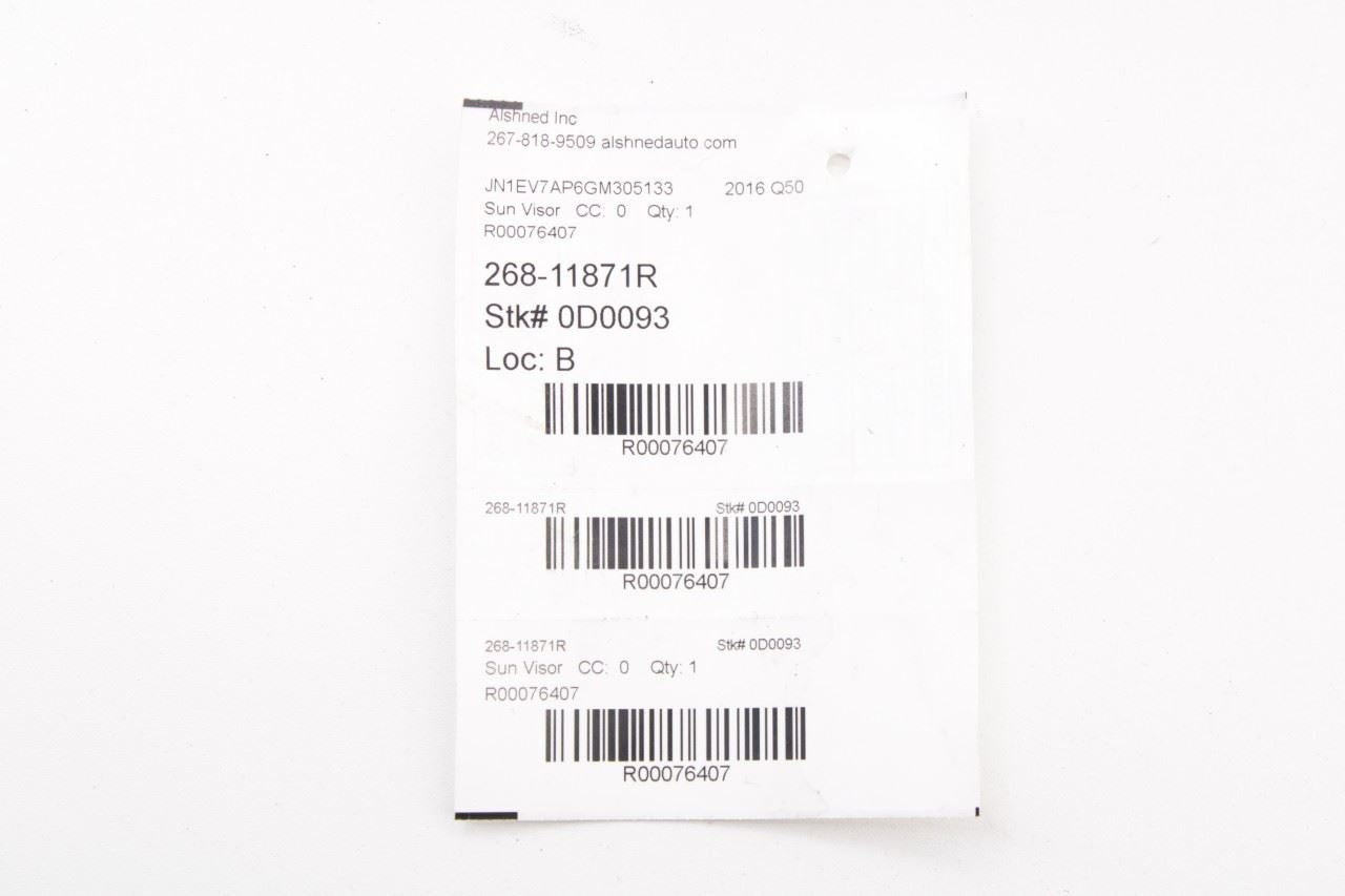 14-24 Infiniti Q50 Premium Front RH LH Side Sun Visor Set w/ Illuminated Mirror - Alshned Auto Parts