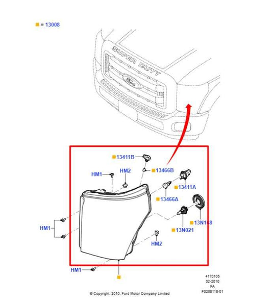 2011-16 Ford F250 Lariat Crew Cab 6.2L 4WD Front Driver Left Side Headlight Lamp - Alshned Auto Parts