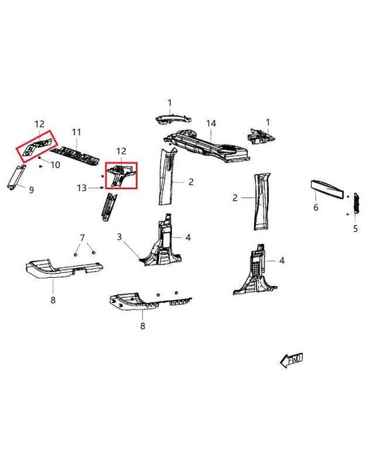 11-17 Jeep Wrangler Front Right and Left Side Upper A-Pillar Molding 1CA74TRMAF - Alshned Auto Parts