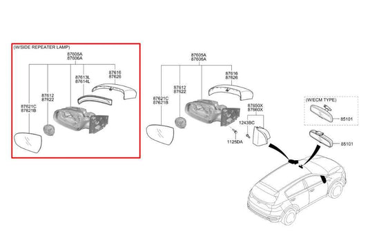 20-22 Kia Sportage Nightfall 2.4L Driver Left Side Rear View Mirror 87610-D9131 - Alshned Auto Parts