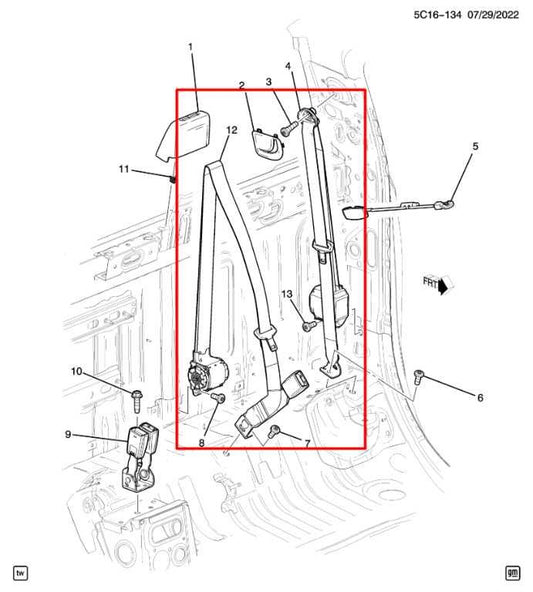 19-23 Chevrolet Silverado Rear Right Left and Center 2nd Row Seat Belt Retractor - Alshned Auto Parts