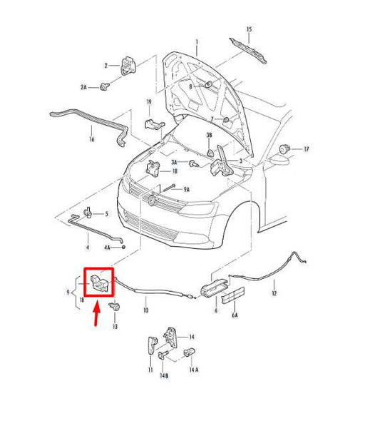 15-18 Volkswagen Jetta Sport FR Hood Lock Latch Actuator w/ Cable 5U0-823-509-N - Alshned Auto Parts