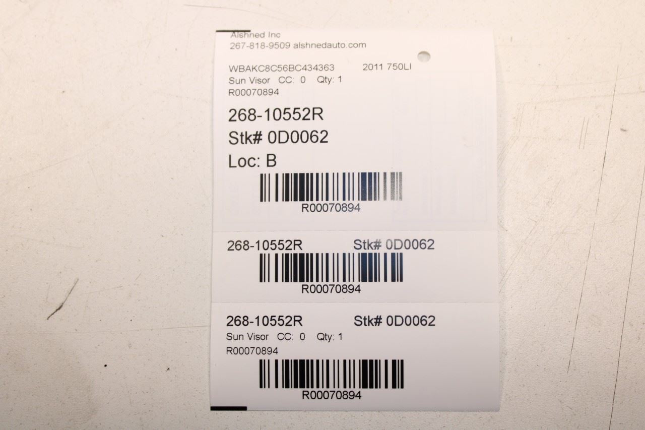 10-15 BMW 750Li xDrive Front Right and Left Side Sun Visor w/ Illuminated Mirror - Alshned Auto Parts