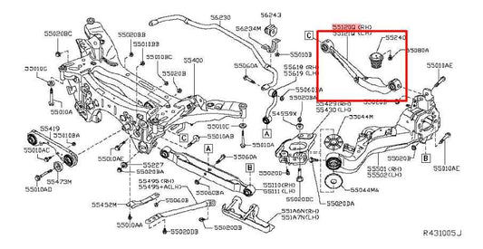 14-20 Nissan Rogue SV AWD Rear RH Side Suspension Upper Control Arm 55120-JD02B - Alshned Auto Parts